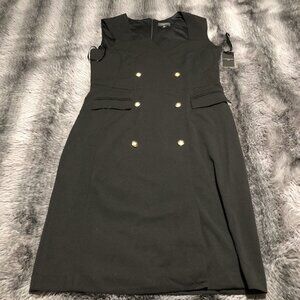 Tahari Womens Size 14 Black Silver Button Dress Sleeveless Zip Up Back New Tags